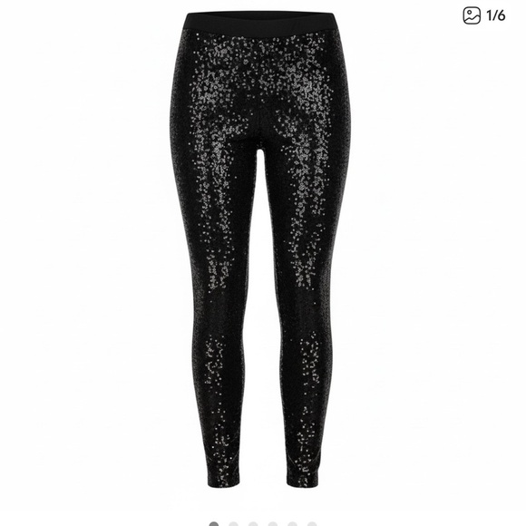 Tipsy Elves Trendy Sequin Glam Black Legging Pants - Picture 1 of 8
